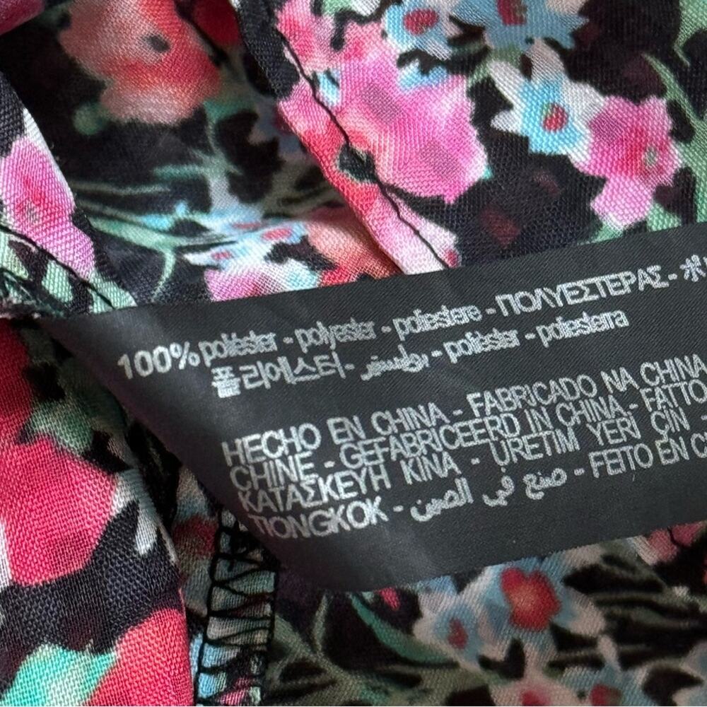 Zara Red Pink Black Green Floral Long Balloon Sleeves Midi Dress Women’s Small - Picture 10 of 12